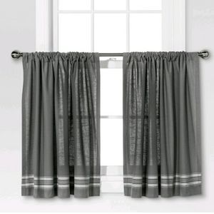 Striped curtain tiers grey with stripe cafe style pair